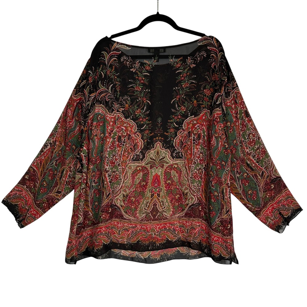 Lauren Ralph Lauren Womens 3X Paisley Floral Sheer Peasant Boho Blouse Top - Picture 7 of 12